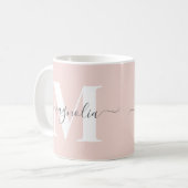 Elegante gepersonaliseerde monogram roze initialen koffiemok (Voorkant links)