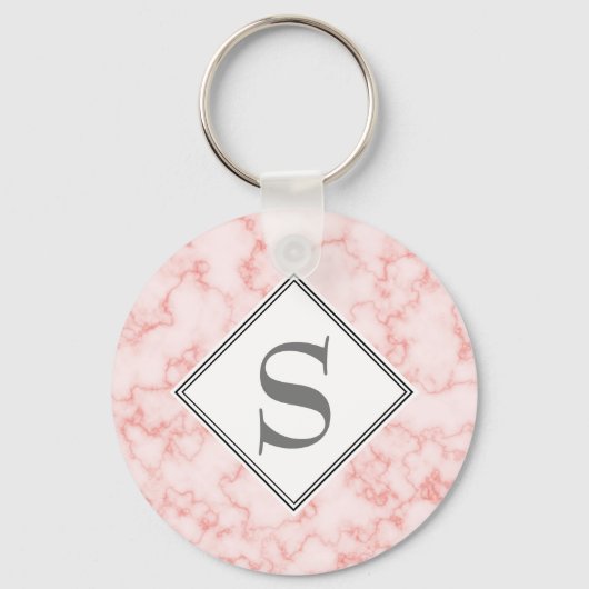 Elegante gepersonaliseerde monogram roze marmer sleutelhanger (Voorkant)