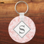 Elegante gepersonaliseerde monogram roze marmer sleutelhanger (Voorkant)