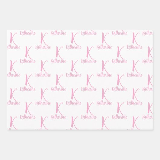Elegante gepersonaliseerde naam, monogram roze en inpakpapier vel (Voorkant 3)