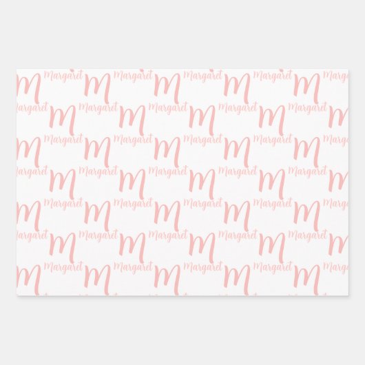 Elegante gepersonaliseerde naam, monogram roze en inpakpapier vel (Voorkant)