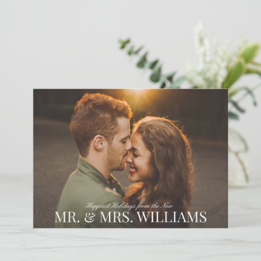 Elegante gepersonaliseerde naam Pas getrouwd Kerst Feestdagenkaart (Staand voorkant)