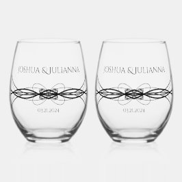 Elegante Gepersonaliseerde Naam van het paar Datum Wijnglas Zonder Voet