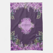 Elegante gepersonaliseerde Paarse en aubergine blo Theedoek (Verticaal)