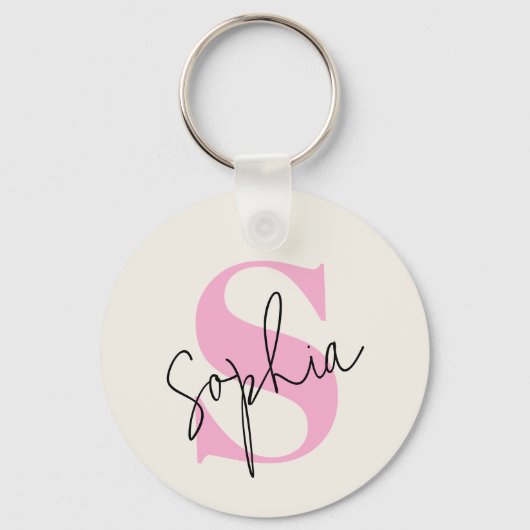 Elegante gepersonaliseerde pastelmonogram Sleutelh Sleutelhanger (Voorkant)