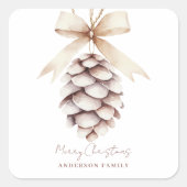 Elegante gepersonaliseerde Pinecone Kerstmis Vierkante Sticker (Voorkant)