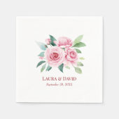 Elegante gepersonaliseerde rode bloemen trouwpapie servet (Voorkant)