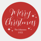 Elegante gepersonaliseerde rode vrolijk kerstfeest ronde sticker (Voorkant)