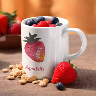 Elegante gepersonaliseerde rode Waterverf aardbei Koffiemok