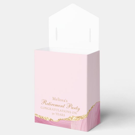 Elegante gepersonaliseerde roze gouden pensioenfee bedankdoosjes (Geopend)