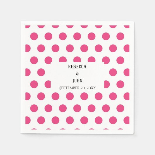 Elegante gepersonaliseerde roze polka dot bruiloft servet (Voorkant)