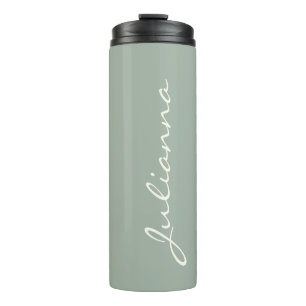 Elegante Gepersonaliseerde Script Naam Saliegroen Thermosbeker