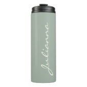 Elegante gepersonaliseerde scriptnaam Sage Green T Thermosbeker (Voorkant)