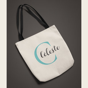Elegante Gepersonaliseerde Teal Initiële Naam  Tote Bag