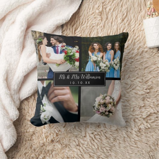 Elegante gepersonaliseerde trouwdag fotocollage kussen (Deken)