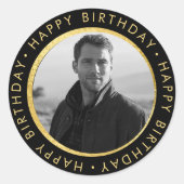 Elegante gepersonaliseerde verjaardag goud en zwar ronde sticker (Voorkant)