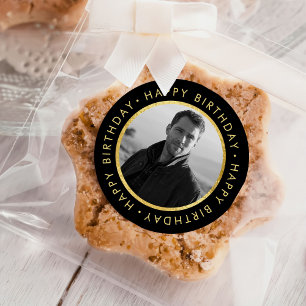 Elegante gepersonaliseerde verjaardag goud en zwar ronde sticker