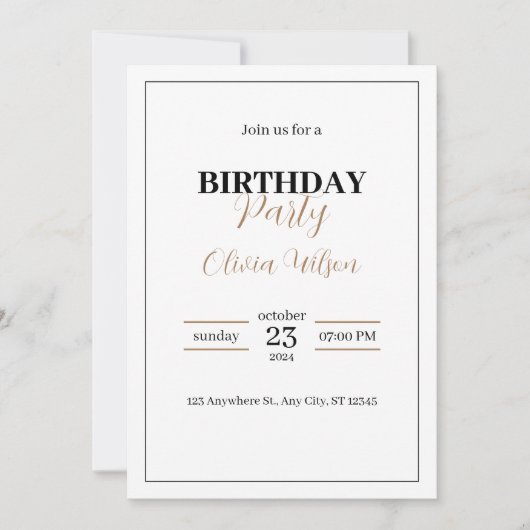 Elegante gepersonaliseerde verjaardagsfeestuitnodi kaart (Voorkant)