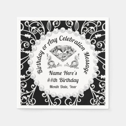 Elegante gepersonaliseerde, verjaardagspapier serv servet (Voorkant)