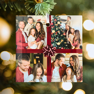 Elegante gepersonaliseerde vier foto collage cadea glas ornament
