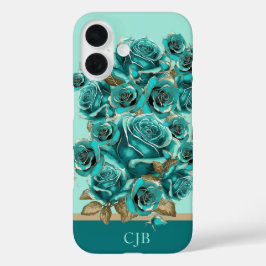 Elegante gepersonaliseerde vintage turquoise roos  iPhone 16 hoesje