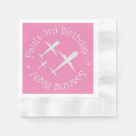 Elegante gepersonaliseerde vliegtuigen, roze kinde servet
