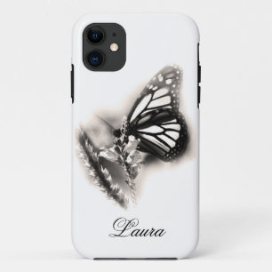 Elegante gepersonaliseerde vlinder zwart en wit Case-Mate iPhone case