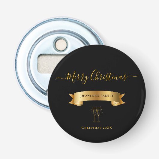 Elegante gepersonaliseerde vrolijk kerst flesopene button flesopener (Voorkant)