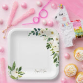 Elegante gepersonaliseerde witte bloemenbruiloft papieren bordje (Feest)