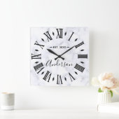 Elegante gepersonaliseerde witte marmer vierkante klok (Huis)
