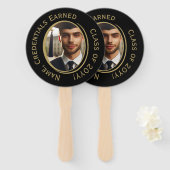 Elegante Gepersonaliseerde Zwart & Goud Afstuderen Handwaaier (Voorkant en achterkant)