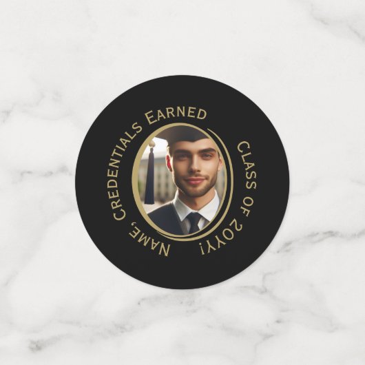 Elegante gepersonaliseerde zwart-gouden Afstuderen Confetti (Kleine voorkant)