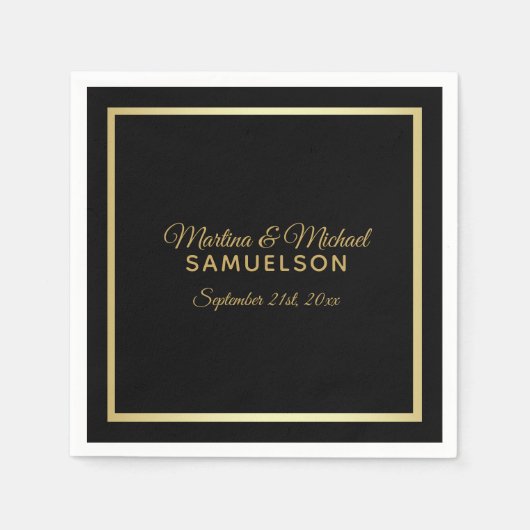 Elegante gepersonaliseerde zwart gouden Lijst brui Servetten (Voorkant)