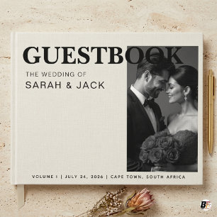 Elegante gepersonaliseerde zwart-wit foto-huwelijk gastenboek