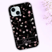 Elegante gepersonaliseerde zwarte bloemen Case-Mate iPhone case