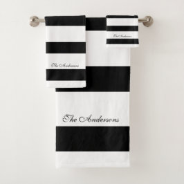 Elegante gepersonaliseerde zwarte en witte strepen bad handdoek