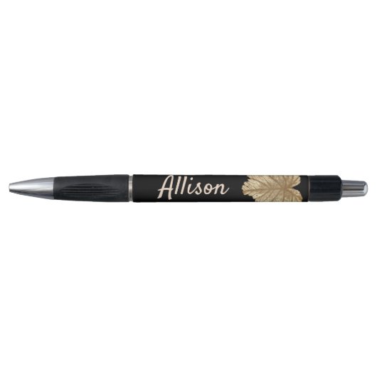 Elegante gepersonaliseerde zwarte faux Gold Leaf Pen (Voorkant)