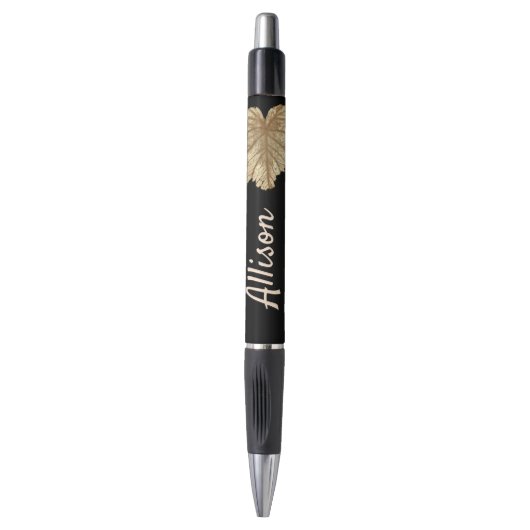Elegante gepersonaliseerde zwarte faux Gold Leaf Pen (Voorkant Verticaal)