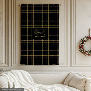Elegante gepersonaliseerde zwarte gouden tartan de fleece deken
