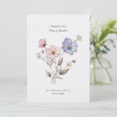 Elegante geperste bloemen bruiloft bedankkaart (Staand voorkant)