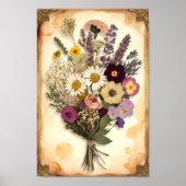 Elegante  geperste bloemenboeket muurkunst poster (Voorkant)