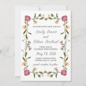 Elegante geperste Wildflower Garden Boho Wedding Kaart (Voorkant)