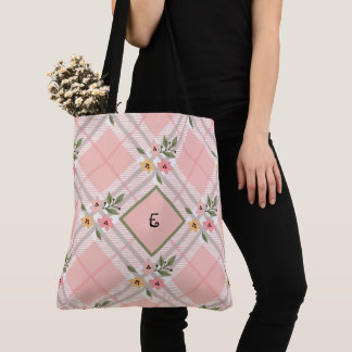 Elegante geplakte bloemblaadjes monogram tote bag