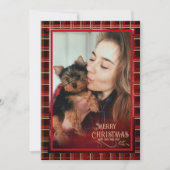 Elegante geplakte foto ROOD GOUD Vrolijk kerstfees Feestdagenkaart (Voorkant)