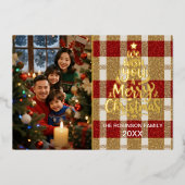 Elegante geplakte kerstfotokaart met goudfolie folie feestdagenkaart (Voorkant)