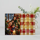 Elegante geplakte kerstfotokaart met goudfolie folie feestdagenkaart (Staand Voorkant)