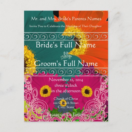 Elegante Gerber Daisy bruiloft uitnodiging werveli (Voorkant)