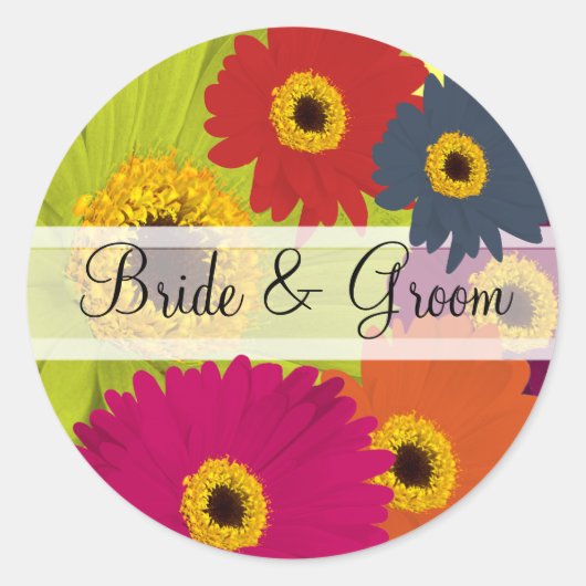 Elegante Gerber Daisy trouwstickers Ronde Sticker (Voorkant)