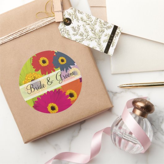 Elegante Gerber Daisy trouwstickers Ronde Sticker (Geschenken)