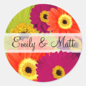 Elegante Gerber Daisy trouwstickers Ronde Sticker (Voorkant)